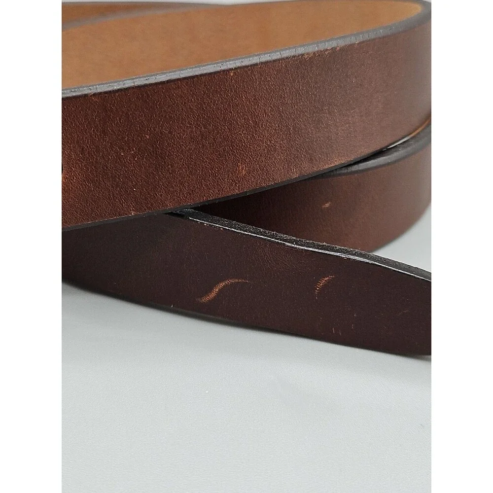 Men's Brown Italian Calf Belt Made in USA Brass Buckle 34 Tapered